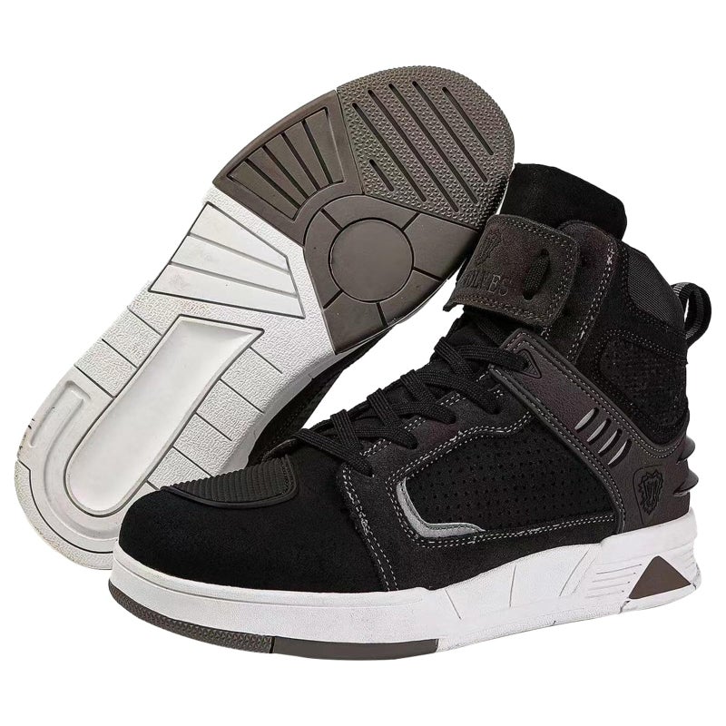 Bofucn Motorcycle Leather Boots Street Riding Shoes Anti-Slip Side Zipper Shoes for Men and Women (Black/Grey  Adult  12 Men/13.5 Women) - Image 1